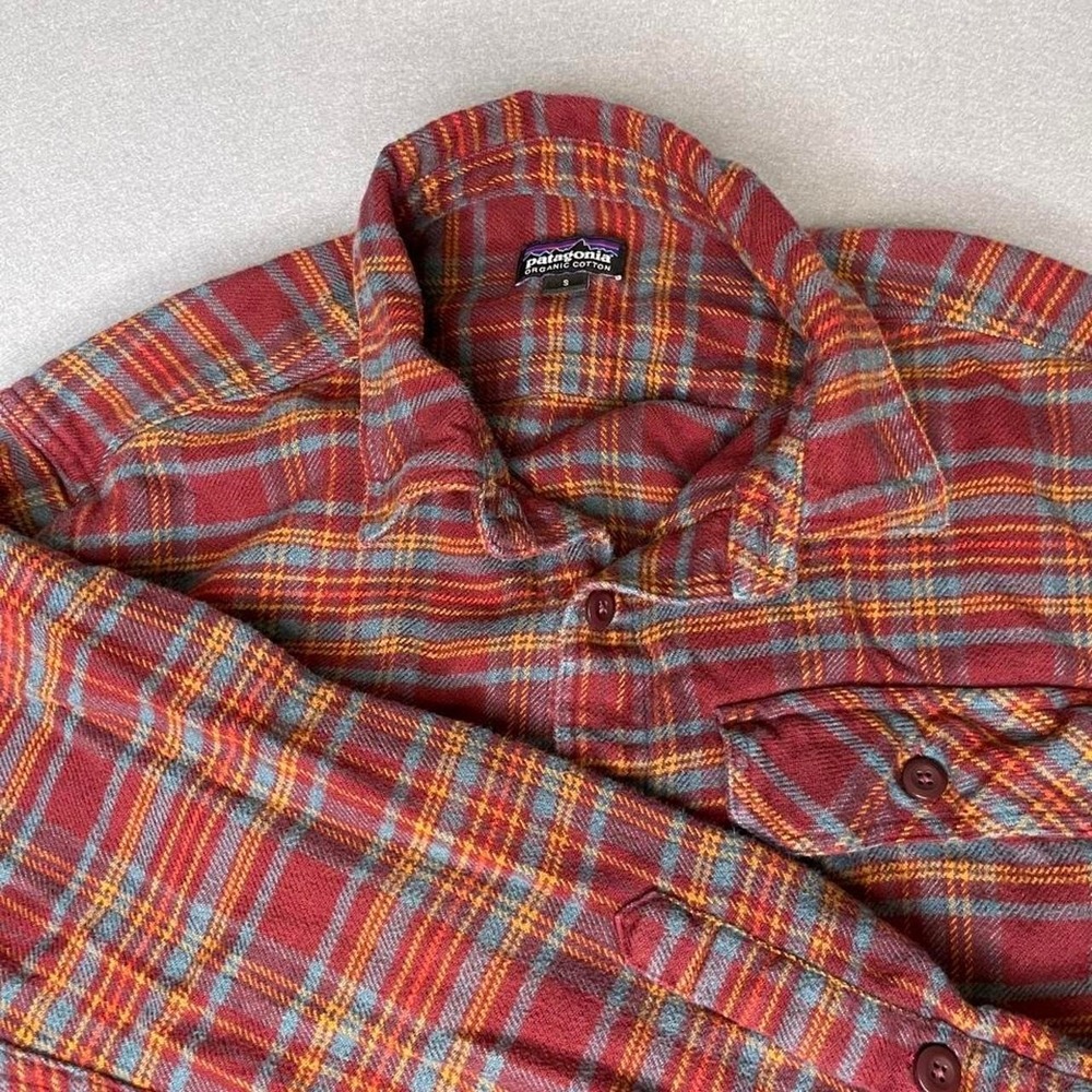 Patagonia Mens Organic Cotton Plaid Flannel Shirt Red Blue Yellow Small